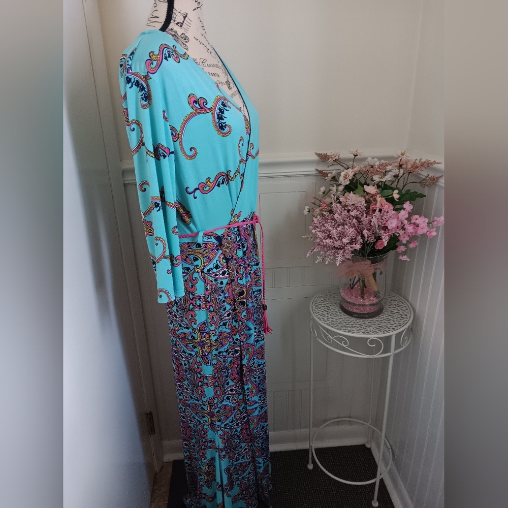 Womens Auditions 1X Teal and Paisley Wrap Maxi Dress - Picture 6 of 10
